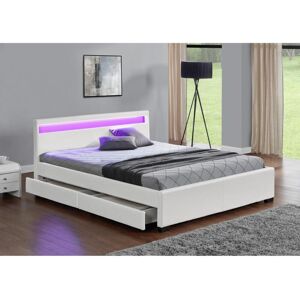 Concept Usine Cadre de lit en PU blanc avec rangements et LED integrees 140x190 cm ENFIELD