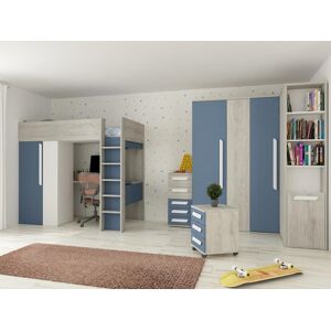 Vente unique Lit mezzanine 90 x 200 cm avec armoire et bureau Bleu et blanc matelas NICOLAS