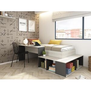 Vente-unique Lit combiné 90 x 200 cm avec rangements et bureau - Coloris : Naturel et anthracite + Sommier - RIGALI - Publicité