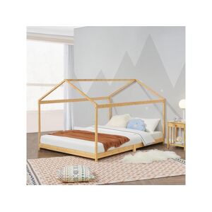 [en.casa] Lit cabane Vindafjord pour enfant 120 x 200 cm forme maison bambou naturel [en.casa]