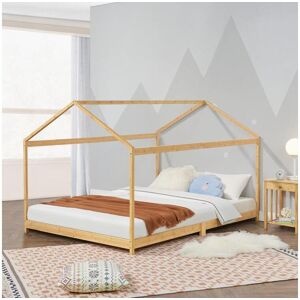 [en.casa] Lit cabane Vindafjord pour enfant 120 x 200 cm forme maison bambou naturel [en.casa]