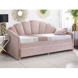 Vente-unique Lit gigogne coquillage 2 x 90 x 190 cm - Velours - Rose - ELUSIA