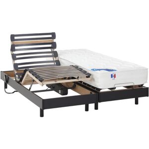 Vente-unique.com Lit électrique relaxation matelas ressorts ensachés et mémoire forme APOLLO de DREAMEA - noir - 2 x 80 x 200 cm