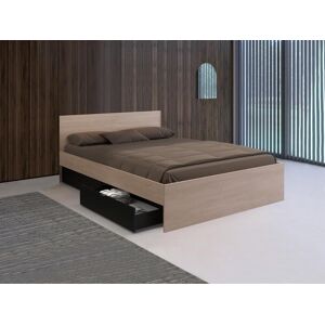 Vente unique Lit avec 2 tiroirs 160 x 200 cm Coloris Naturel et noir Sommier Matelas VELONA