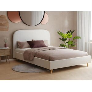 Vente unique Lit 140 x 190 cm Tissu effet bouclettes Ecru Matelas SANTADI