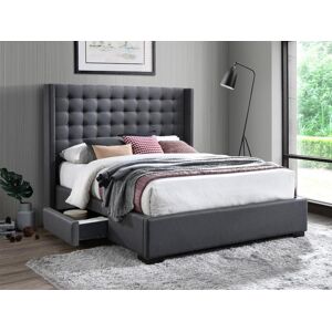 Vente unique Lit 160 x 200 cm avec tete de lit capitonnee Avec tiroirs Tissu Gris Matelas LEONCE