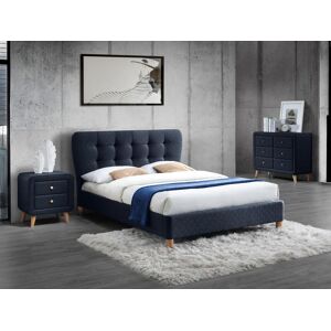 Vente unique Lit 140 x 190 cm avec tete de lit capitonnee Tissu Bleu Matelas ELIDE