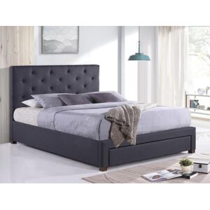 Vente-unique Lit 160x200 cm avec tiroir et tête de lit capitonnée - Tissu - Gris + Matelas - AGOSTINO - Publicité