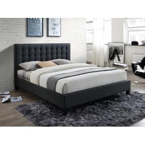 Vente unique Lit 160 x 200 cm avec tete de lit capitonnee Tissu Anthracite Sommier Matelas CHIARA