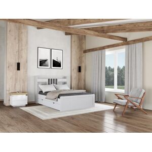 Vente-unique Lit avec rangements 140 x 190 cm - Pin - Blanc + Sommier + Matelas - MEDERICK - Publicité