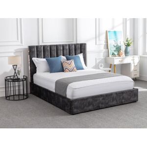 Vente-unique Lit 160 x 200 cm avec tête de lit coutures verticales - Velours - Anthracite + Matelas - FEROYA