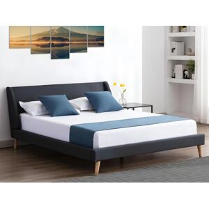 Vente unique Lit scandinave 160 x 200 cm Tissu Anthracite Matelas BENEDICTE