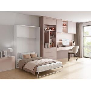 Vente unique Lit escamotable 140 x 200 cm Ouverture verticale manuelle Blanc et gris MALINA II