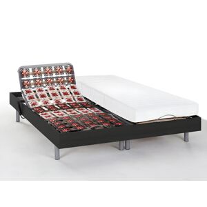 Vente-unique.com Lit électrique relaxation tout plots matelas latex CASSIOPEE III de DREAMEA - moteurs OKIN - 2 x 80 x 200 cm - noir