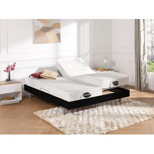 Vente-unique.com Lit électrique relaxation tout plots matelas mémoire de forme et bambou LYSIS III de NATUREA - moteurs OKIN - 2 x 90 x 200 cm - noir - Publicité