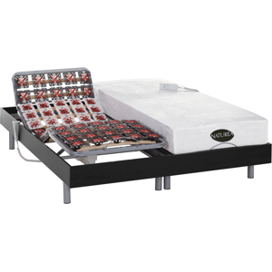 Vente-unique.com Lit électrique relaxation tout plots matelas mémoire de forme et bambou LYSIS III de NATUREA - moteurs OKIN - 2 x 90 x 200 cm - noir - Publicité