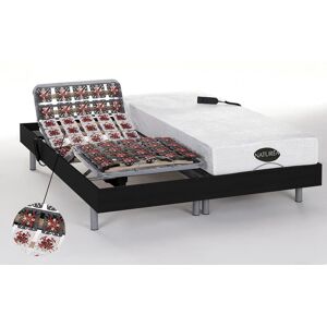 Vente-unique.com Lit électrique relaxation tout plots matelas mémoire de forme et bambou LYSIS III de NATUREA - moteurs OKIN - 2 x 80 x 200 cm - noir