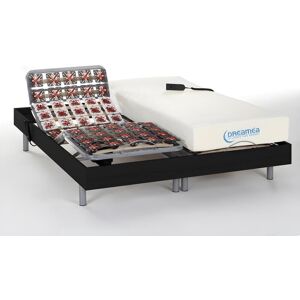 Vente uniquecom Lit electrique relaxation tout plots matelas memoire de forme HESIODE III de DREAMEA moteurs OKIN noir 2 x 80 x 200 cm