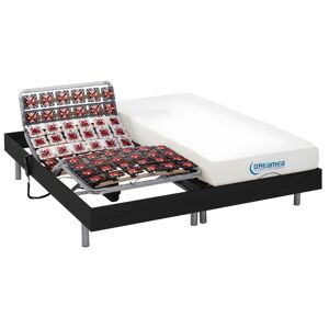 Vente-unique.com Lit électrique relaxation tout plots matelas mémoire de forme HESIODE III de DREAMEA - moteurs OKIN - noir - 2 x 90 x 200 cm