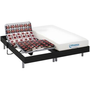 Vente-unique.com Lit électrique relaxation tout plots matelas mémoire de forme HESIODE III de DREAMEA - moteurs OKIN - noir - 2 x 90 x 200 cm - Publicité