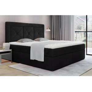 Venesetti Ensemble boxspring complet tête de lit + sommiers + matelas + surmatelas IDYLLE - velours luxe noir - 180x200 cm