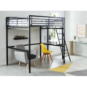 Vente unique Lit mezzanine CASUAL II 140 x 190 cm plateforme bureau Anthracite matelas