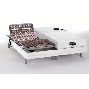 Vente-unique.com Lit électrique relaxation tout plots matelas mémoire de forme et bambou LYSIS III de NATUREA - moteurs OKIN - 2 x 90 x 200 cm - blanc - Publicité