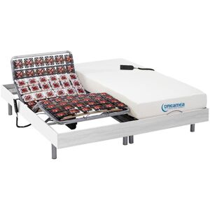 Vente uniquecom Lit electrique relaxation tout plots matelas memoire de forme HESIODE III de DREAMEA moteurs OKIN blanc 2 x 90 x 200 cm