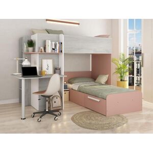 Vente unique Lits superposes dangle 2 x 90 x 190 cm Avec bureau Gris blanc et rose SAMUEL