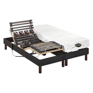 Vente-unique.com Lit électrique relaxation lattes et plots matelas mémoire forme tissu anthracite THESEE de NATUREA - 2 x 70 x 190 cm