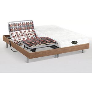 Vente-unique.com Lit électrique relaxation tout plots matelas mémoire de forme et bambou LYSIS III de NATUREA - moteurs OKIN - 2 x 90 x 200 cm - chêne - Publicité