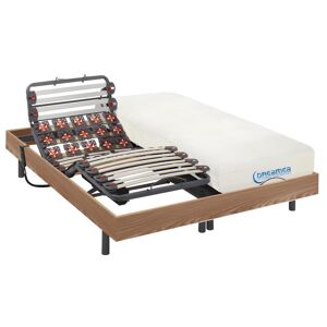 Vente uniquecom Lit electrique relaxation lattes et plots matelas memoire forme DIONYSOS de DREAMEA moteurs OKIN chene naturel 2 x 80 x 200 cm