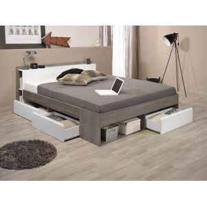 Vente-unique Lit avec rangements modulable 140 x 190 /200 cm - Coloris : Taupe et blanc - DEBAR