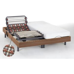 Vente-unique.com Lit électrique relaxation lattes et plots matelas latex PANDORA II de DREAMEA - moteurs OKIN - chêne naturel - 2 x 80 x 200 cm