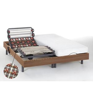 Vente-unique.com Lit électrique relaxation lattes et plots matelas latex PANDORA II de DREAMEA - moteurs OKIN - chêne naturel - 2 x 90 x 200 cm