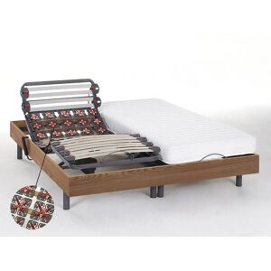 Vente-unique.com Lit électrique relaxation lattes et plots matelas latex PANDORA II de DREAMEA - moteurs OKIN - chêne naturel - 2 x 90 x 200 cm - Publicité