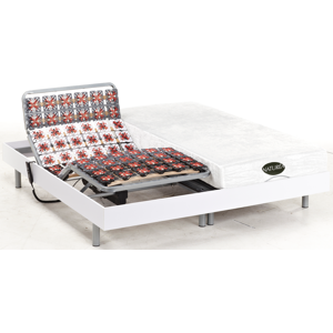 Vente-unique.com Lit électrique relaxation tout plots matelas mémoire de forme et bambou LYSIS III de NATUREA - moteurs OKIN - 2 x 100 x 200 cm - blanc - Publicité