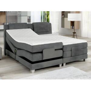 Vente-unique.com Ensemble complet boxspring tête de lit + sommiers relaxation électrique + matelas + surmatelas - 2 x 80 x 200 cm - Tissu - Gris clair - CASTEL de PALACIO