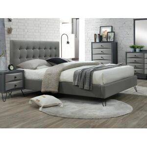 Vente unique Lit 140 x 190 cm avec tete de lit capitonnee Tissu Gris COSTANZA