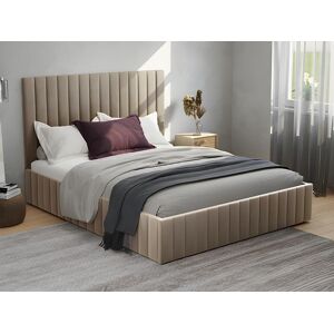 Lit coffre 180 x 200 cm avec tete de lit coutures verticales - Velours - Taupe + Matelas - LARALI de Pascal Morabito