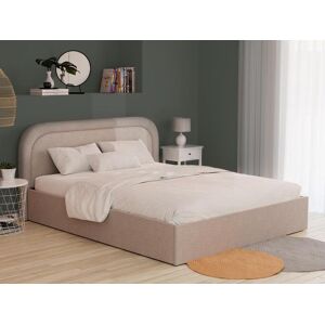 Vente unique Lit coffre 140 x 190 cm Tissu bouclette Beige Matelas FIREZA