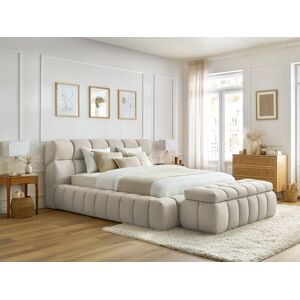 BOBOCHIC Lit coffre MONT-BLANC + Bout de lit MONT-BLANC Beige 160x200 + bout de lit 140 - Publicité