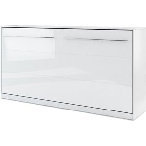 petitechambre.fr Lit armoire escamotable horizontal blanc brillant   90 cm x 200 cm   Panneaux Stratifiés