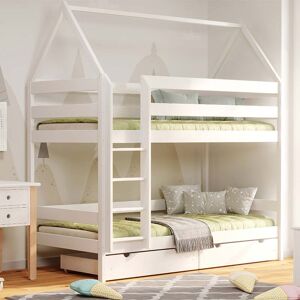 petitechambre.fr Lit superposé cabane DOMEK pour chambre enfant   Blanc   80 cm x 160 cm   Pin Massif