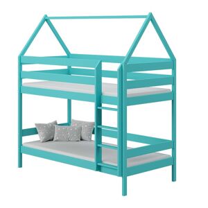 petitechambre.fr DOMEK 2 - Lit superpose cabane pour chambre enfant   Turquoise   80 cm x 160 cm   Pin Massif