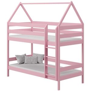 petitechambre.fr DOMEK 2 - Lit superpose cabane pour chambre enfant   Rose   80 cm x 160 cm   Pin Massif