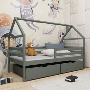 petitechambre.fr Lit cabane ARON pour enfant   Graphite   80 cm x 160 cm   Pin Massif