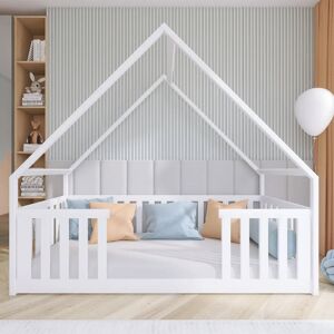 petitechambre.fr Lit maison BEE pour chambre enfant   Blanc   90 cm x 180 cm   Pin Massif