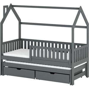 petitechambre.fr Lit MONKEY pour une chambre enfant mixte, lit gigogne   Graphite   90 cm x 180 cm   Pin Massif