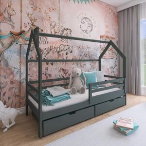 petitechambre.fr Lit cabane 1 place LILA pour chambre enfant   Graphite   80 cm x 160 cm   Pin Massif